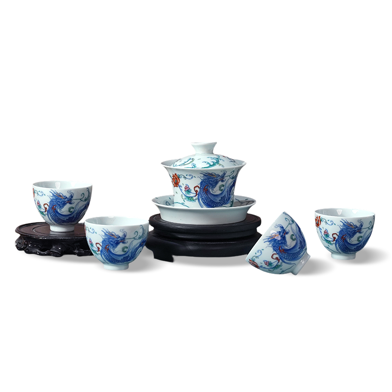 Ceramicpavilion|Colorful Dragon Gaiwan|Porcelain