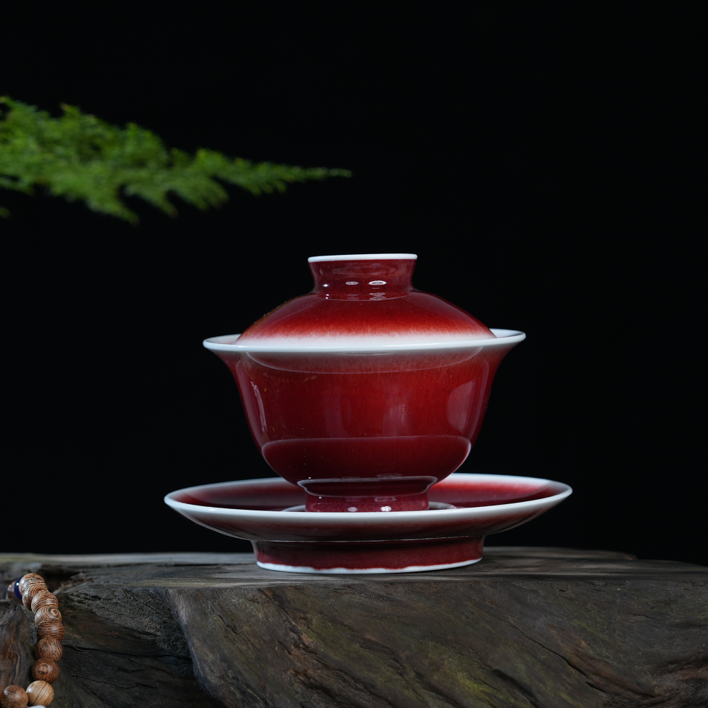 Ceramicpavilion|Langyao Red Gaiwan| Handcrafted Porcelain