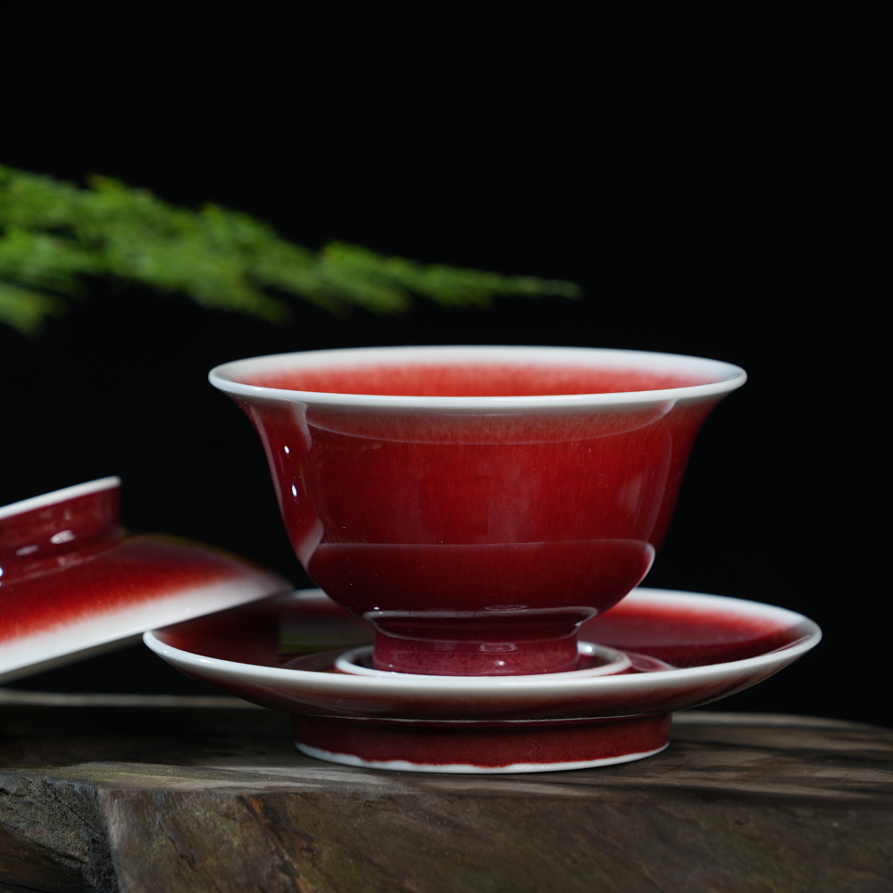 Ceramicpavilion|Langyao Red Gaiwan| Handcrafted Porcelain