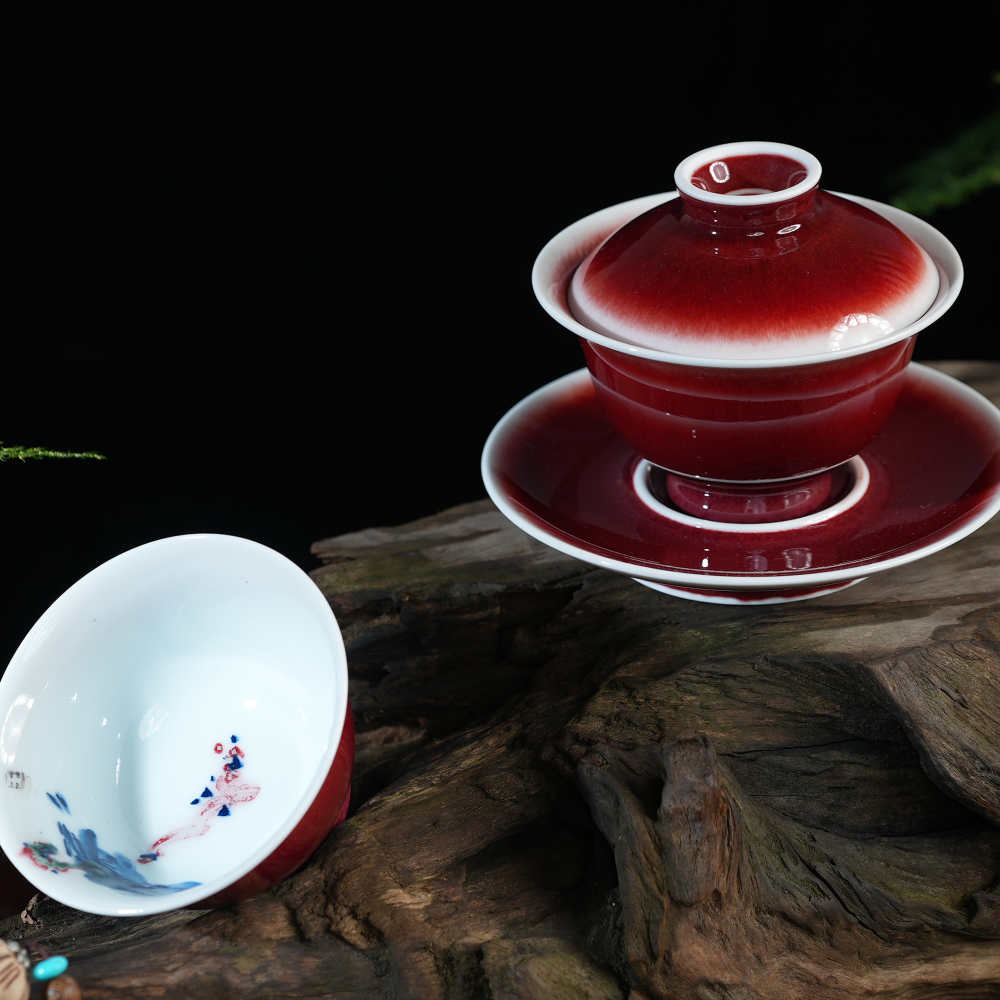 Ceramicpavilion|Langyao Red Gaiwan| Handcrafted Porcelain