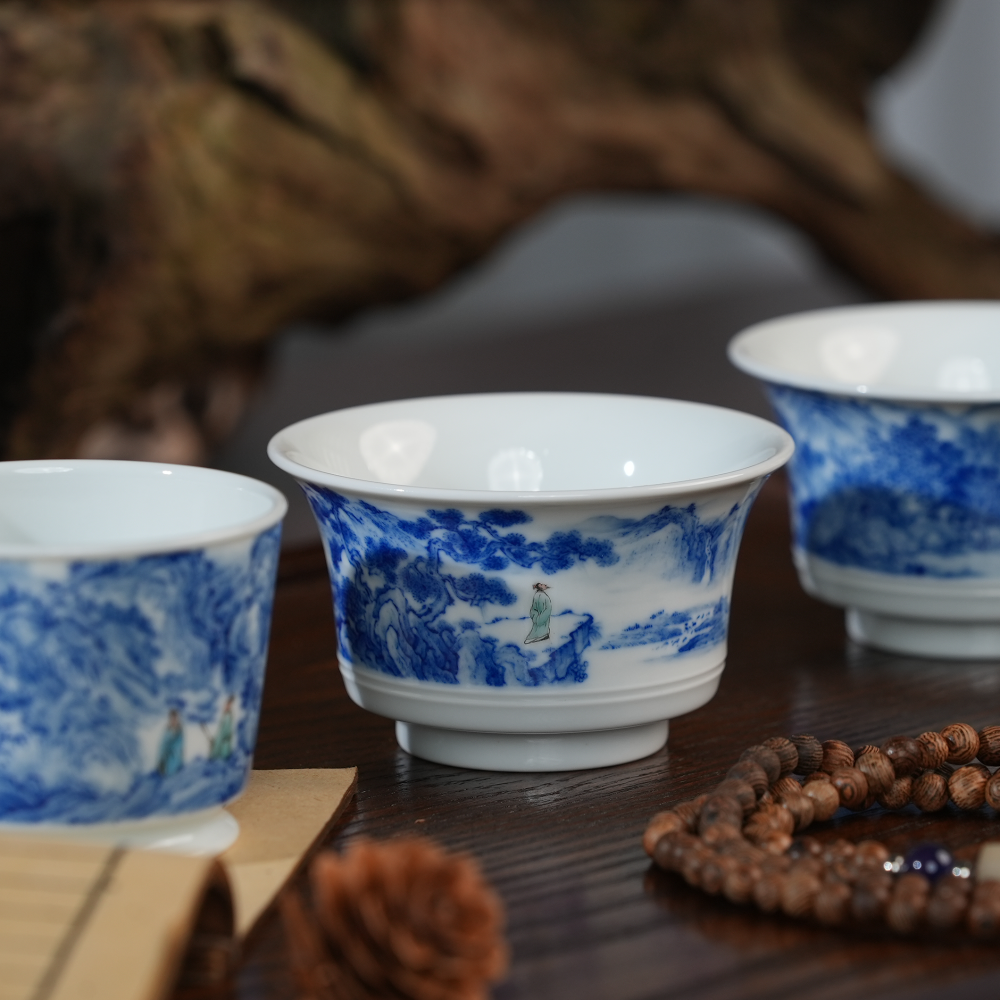 Ceramicpavilion|Delftware-pine Gaiwan|handcrafted porcelain