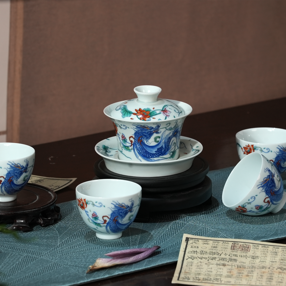 Ceramicpavilion|Colorful Dragon Gaiwan|Porcelain