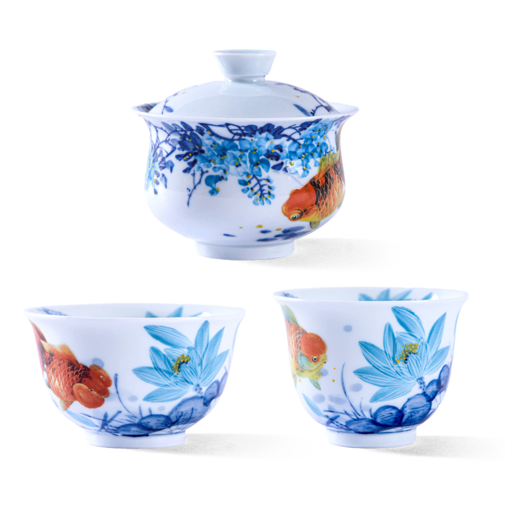 Ceramicpavilion|Serenade of Fish and Lotus Gaiwan|Hand-Painted