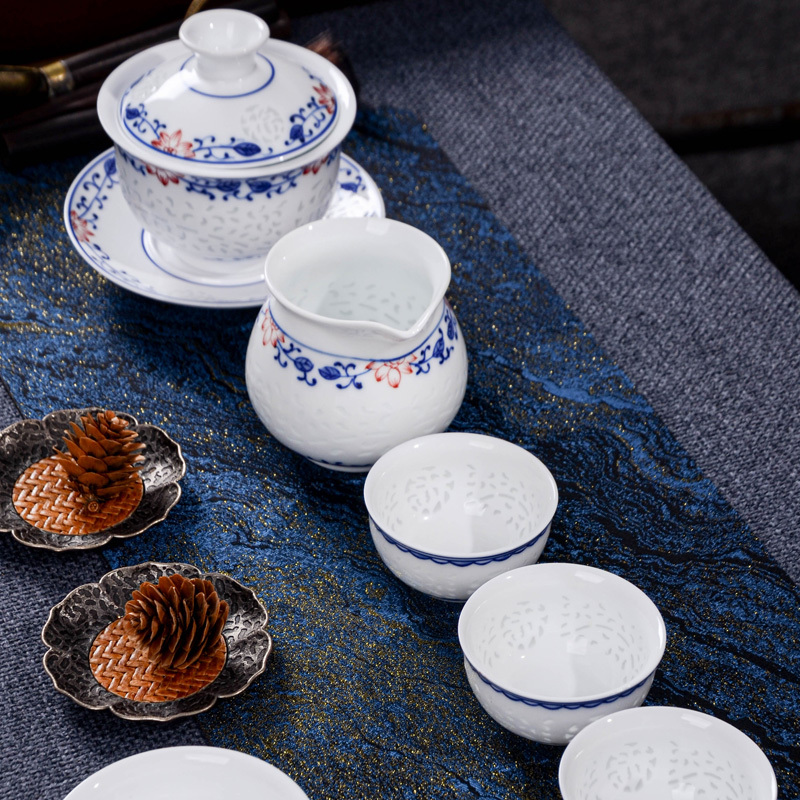 Ceramicpavilion|Scrolling Lotus Linglong Porcelain Tea Set
