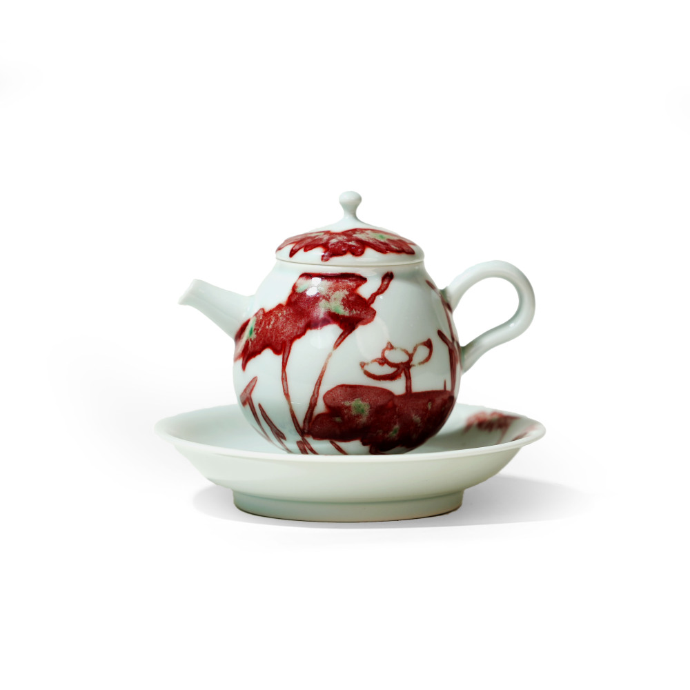 Ceramicpavilion|Red Lotus Teapot|Hand-painted|Porcelain