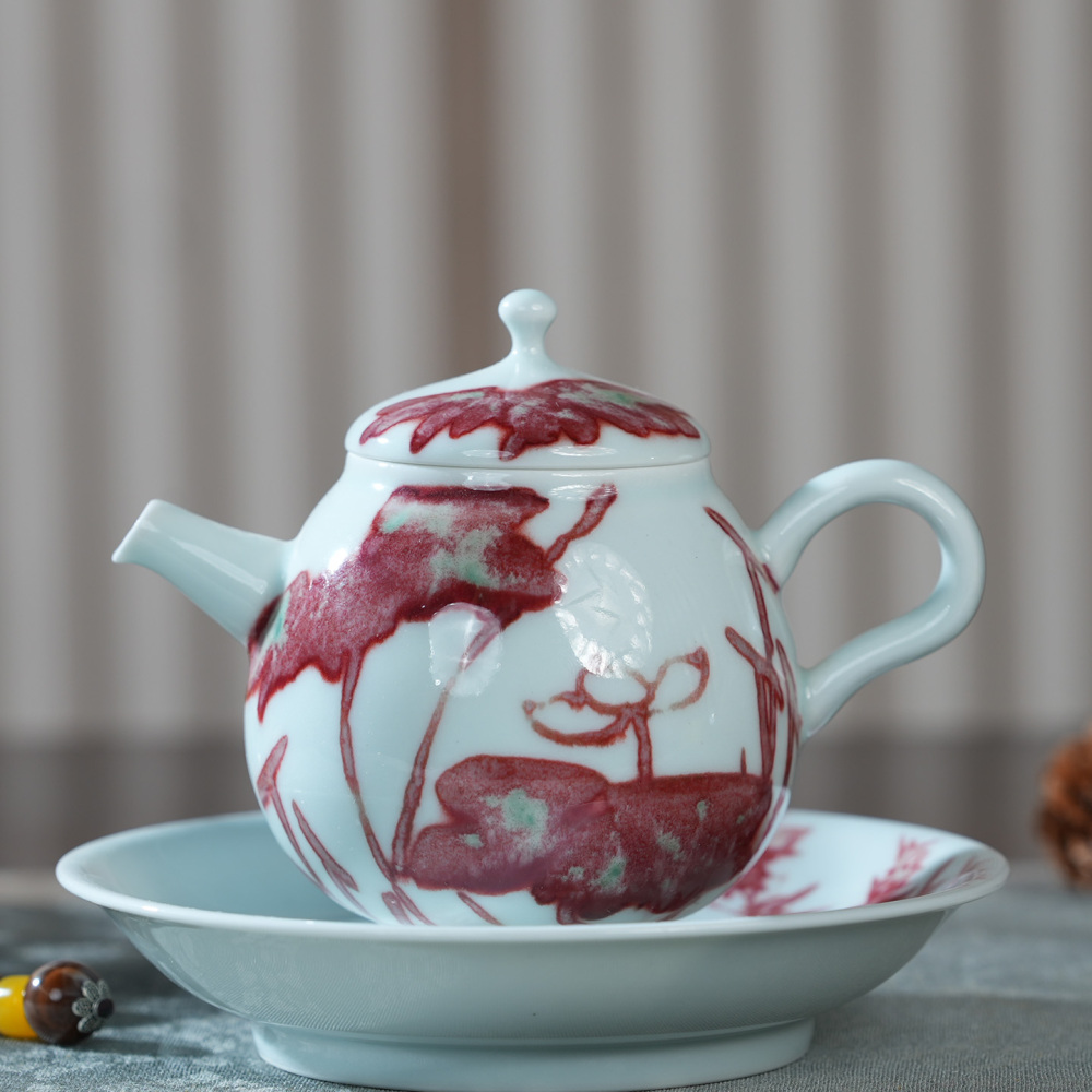 Ceramicpavilion|Red Lotus Teapot|Hand-painted|Porcelain