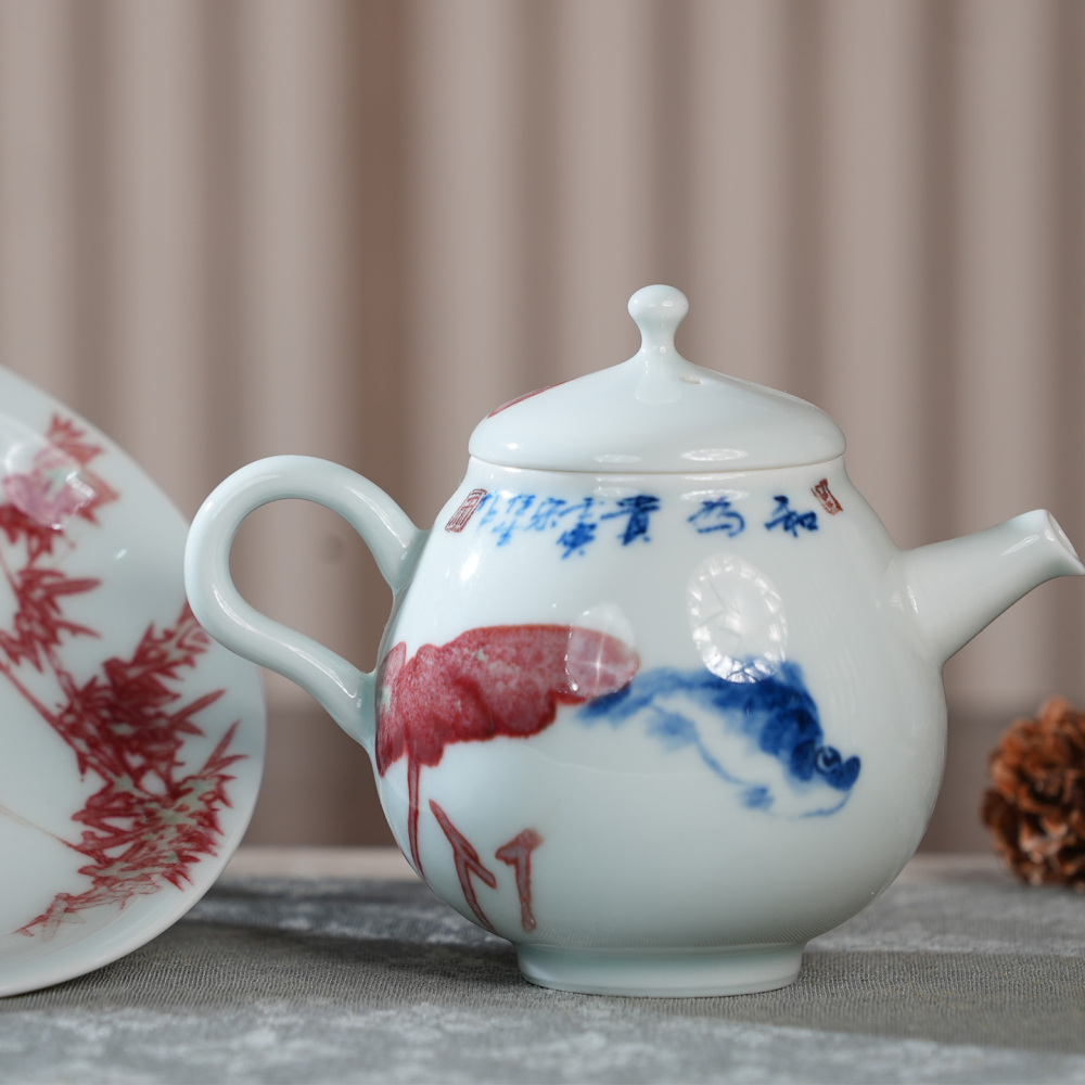 Ceramicpavilion|Red Lotus Teapot|Hand-painted|Porcelain
