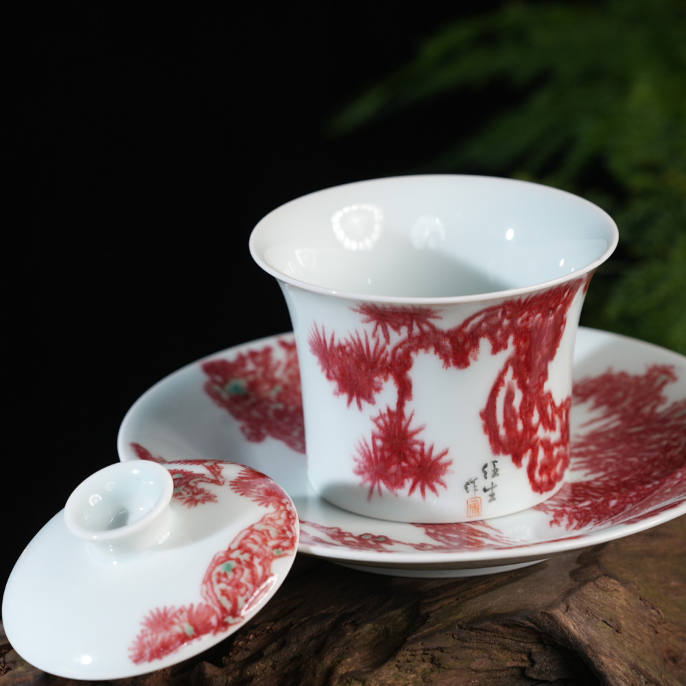 Ceramicpavilion|Celestial Crane Gaiwan|Handpainted|Porcelain