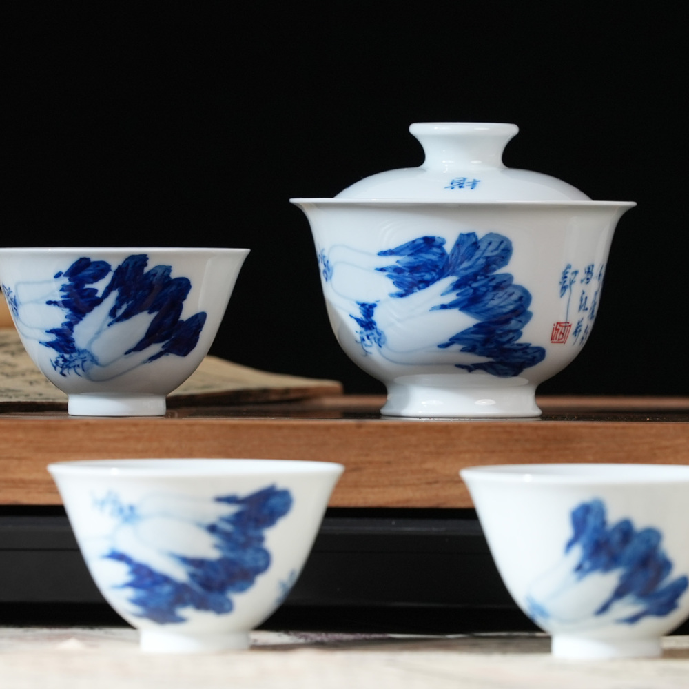 Ceramicpavilion|Wealthy Cabbage Gaiwan|Handmade|Blue and White