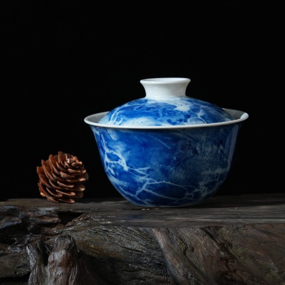 Ceramicpavilion|The Sound of Sea Gaiwan|Handpainted|Porcelain