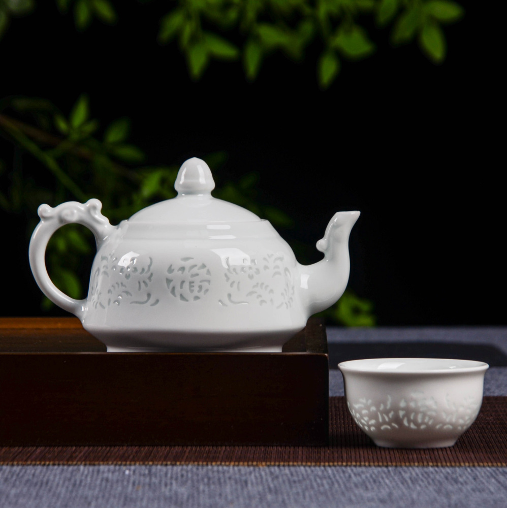 Ceramicpavilion|Celadon Glazed Tea Set with Phoenix Feather Pattern