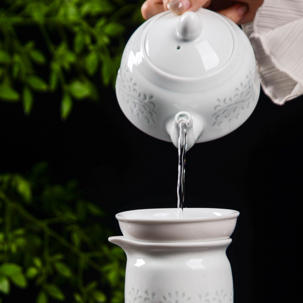 Ceramicpavilion|Celadon Glazed Tea Set with Sun Blossom Pattern