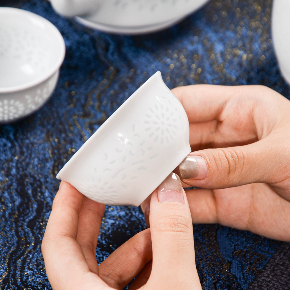 Ceramicpavilion|Celadon Glazed Tea Set with Sun Blossom Pattern