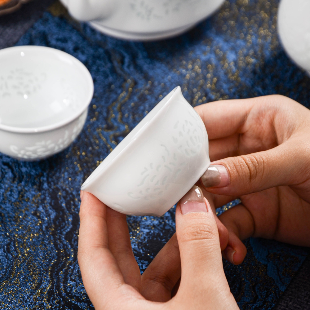 Ceramicpavilion|Celadon Glazed Tea Set with Phoenix Feather Pattern
