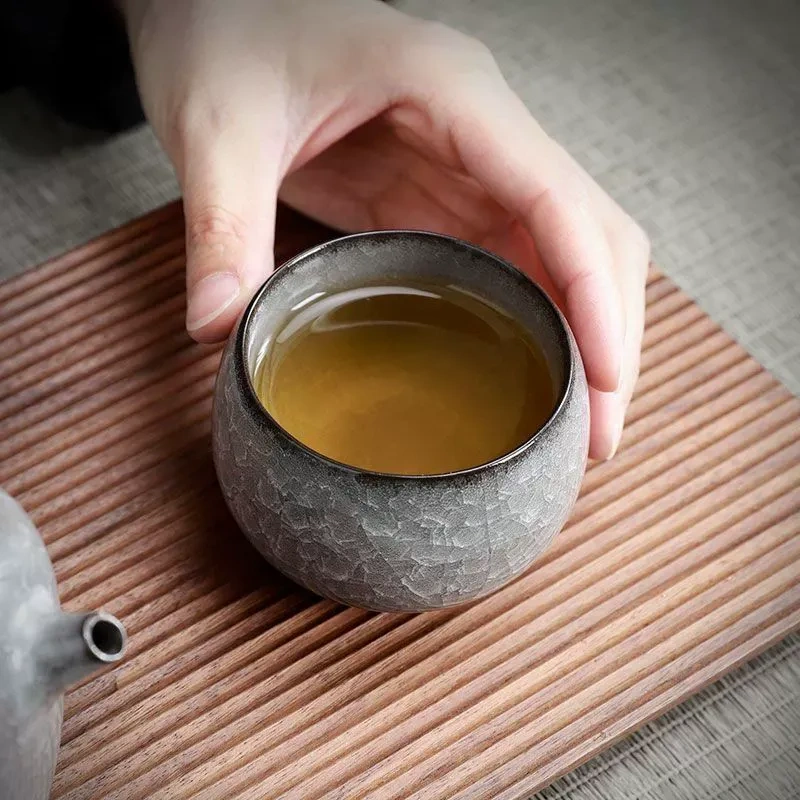 Ceramicpavilion|Jingdezhen Ice Crackle Glaze Teacup – Handcrafted Porcelain Tea Cup with Frosted Texture