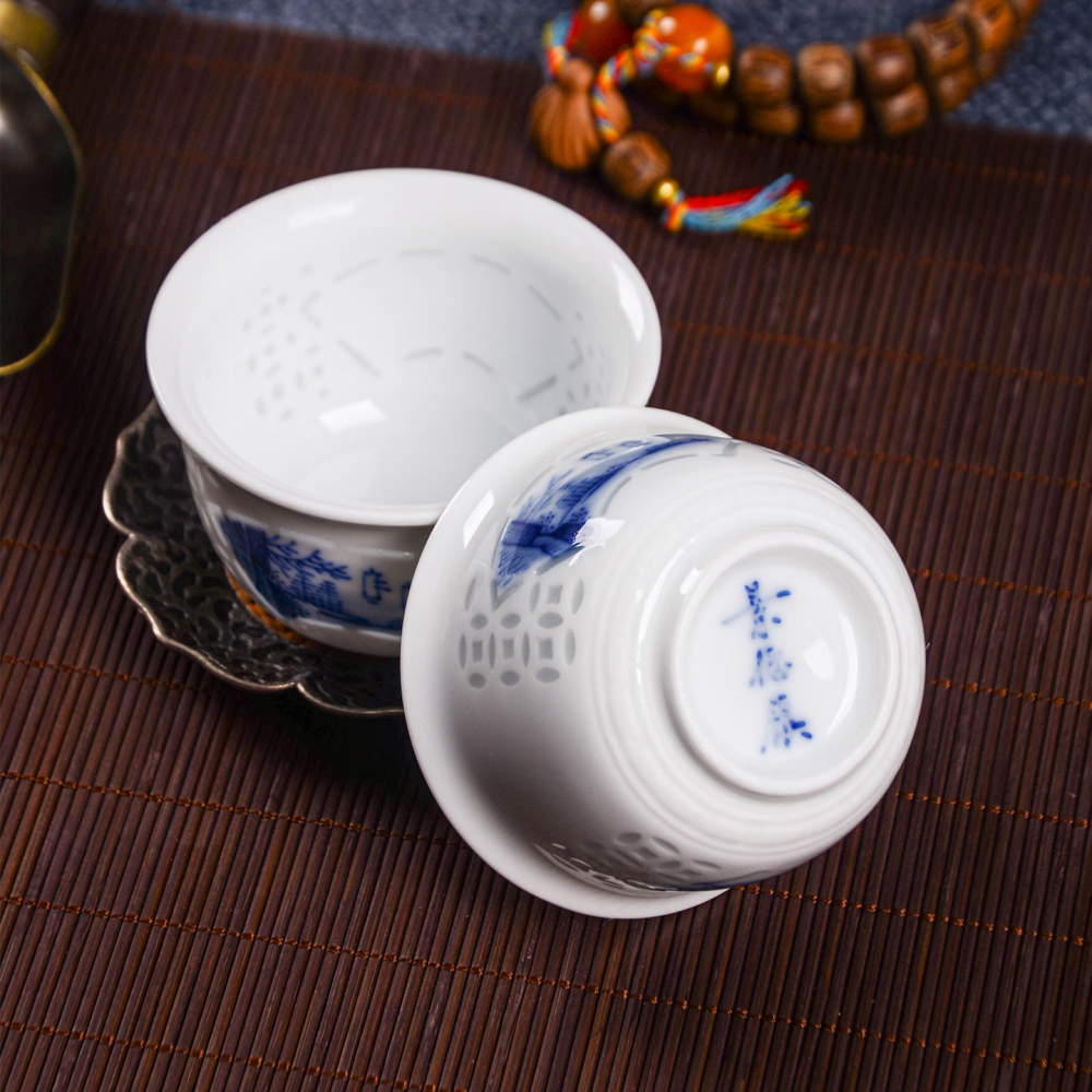 Ceramicpavilion|White Glazed Tea Set with Landscape Pattern