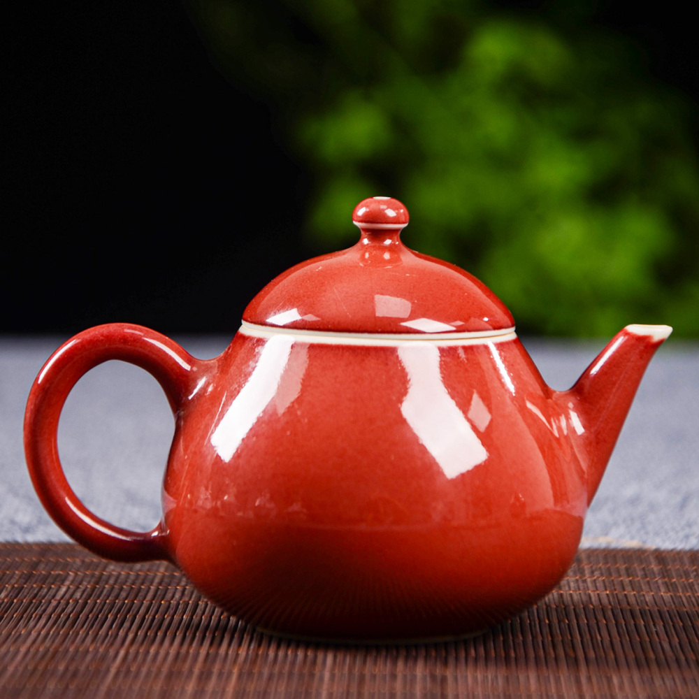 Jihong Glaze Teapot|Traditional Chinese Red Porcelain|Jingdezhen