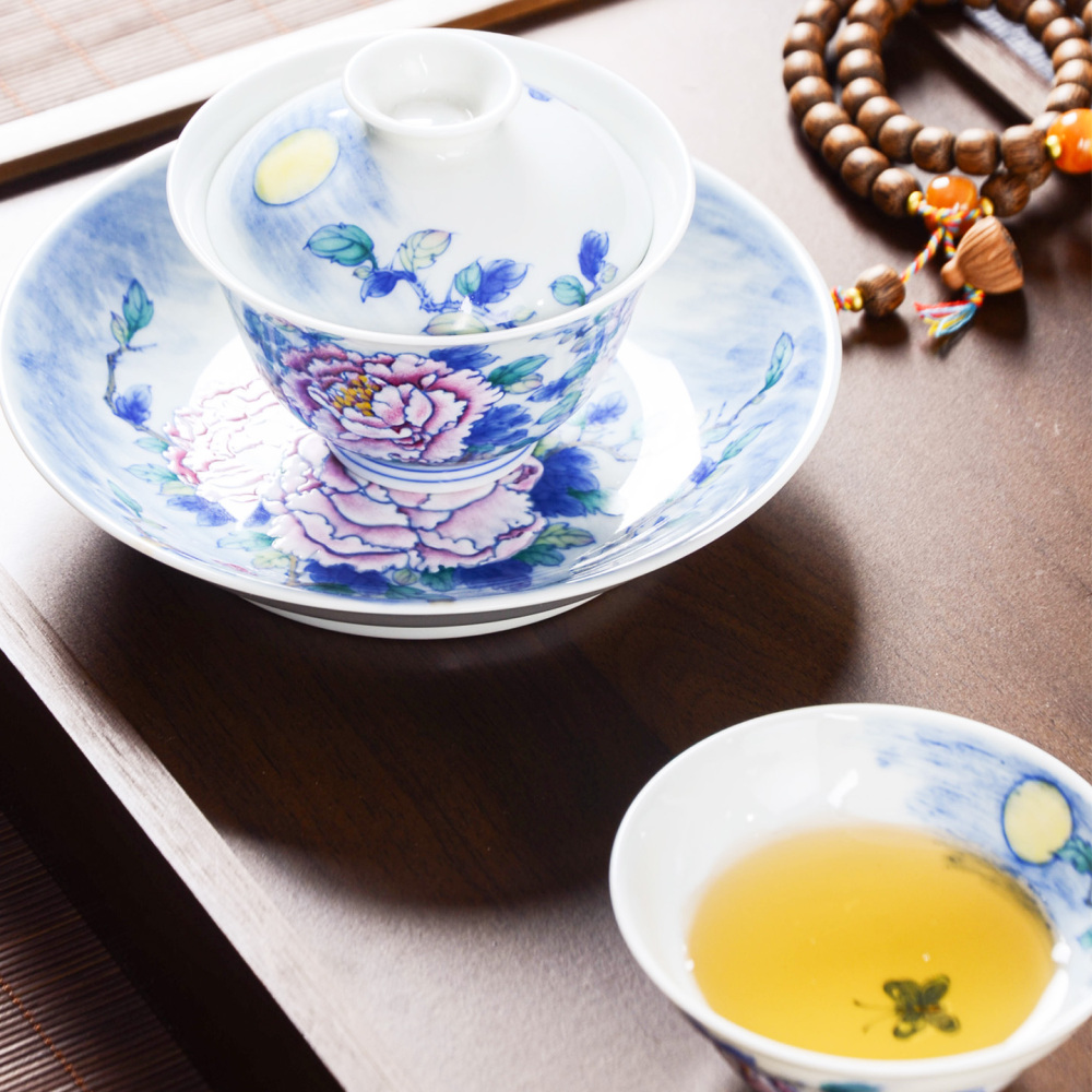Celadon-patterned Night Scene Peony Gongfu Tea Set