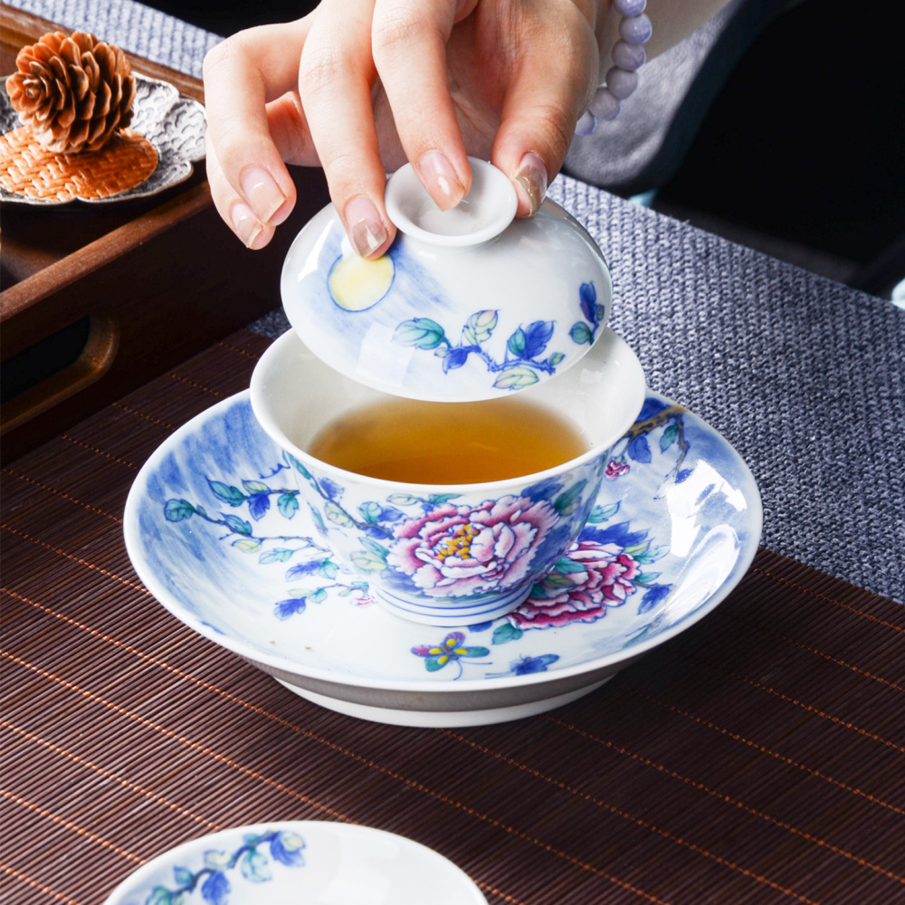 Celadon-patterned Night Scene Peony Gongfu Tea Set