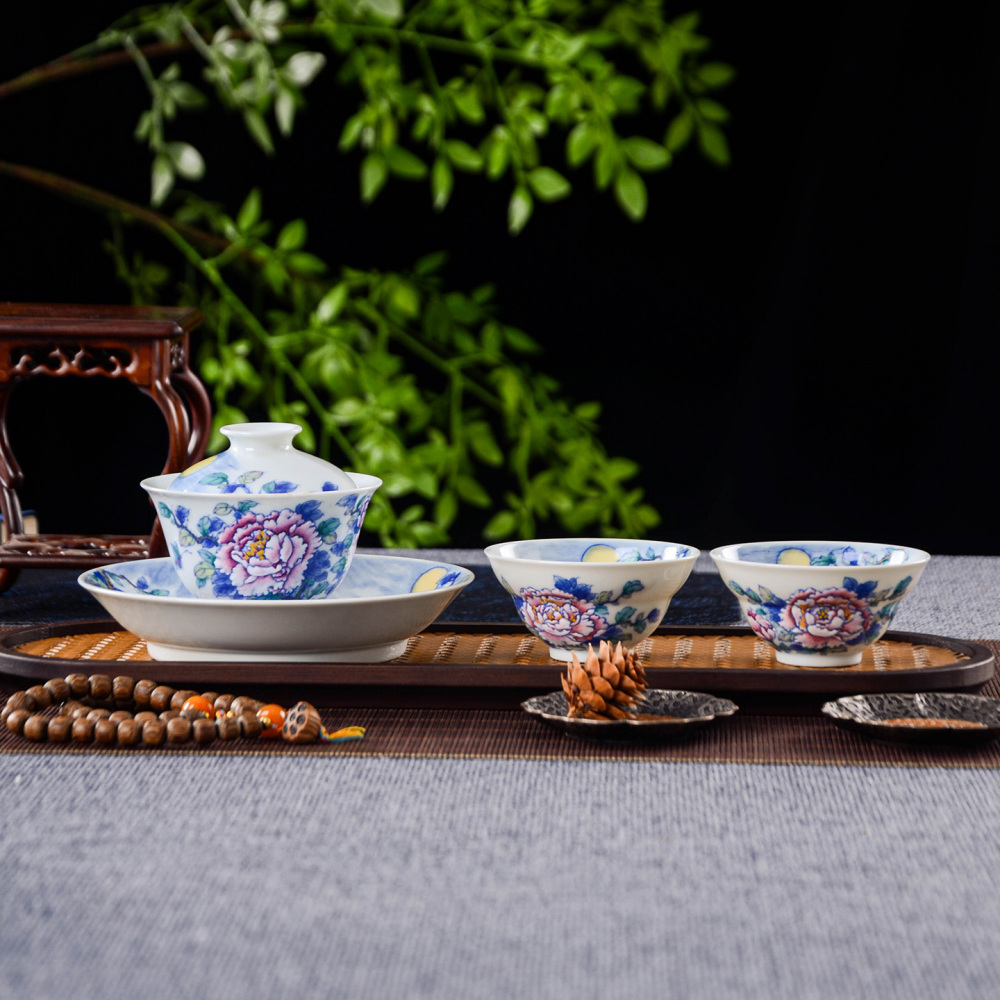 Celadon-patterned Night Scene Peony Gongfu Tea Set