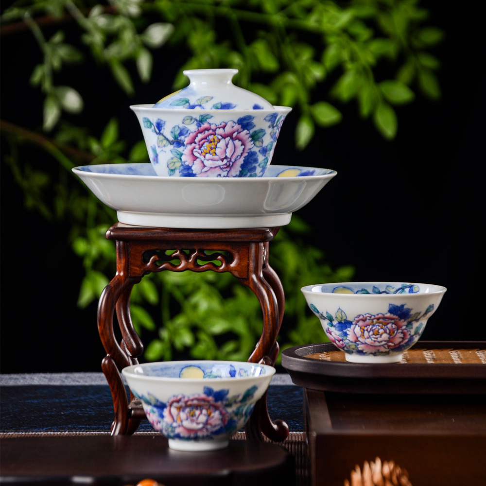 Celadon-patterned Night Scene Peony Gongfu Tea Set