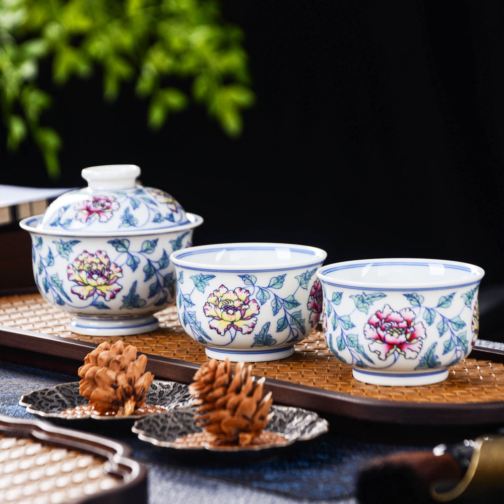 Ceramicpavilion|Doucai Peony Gongfu Tea Set|Handmade