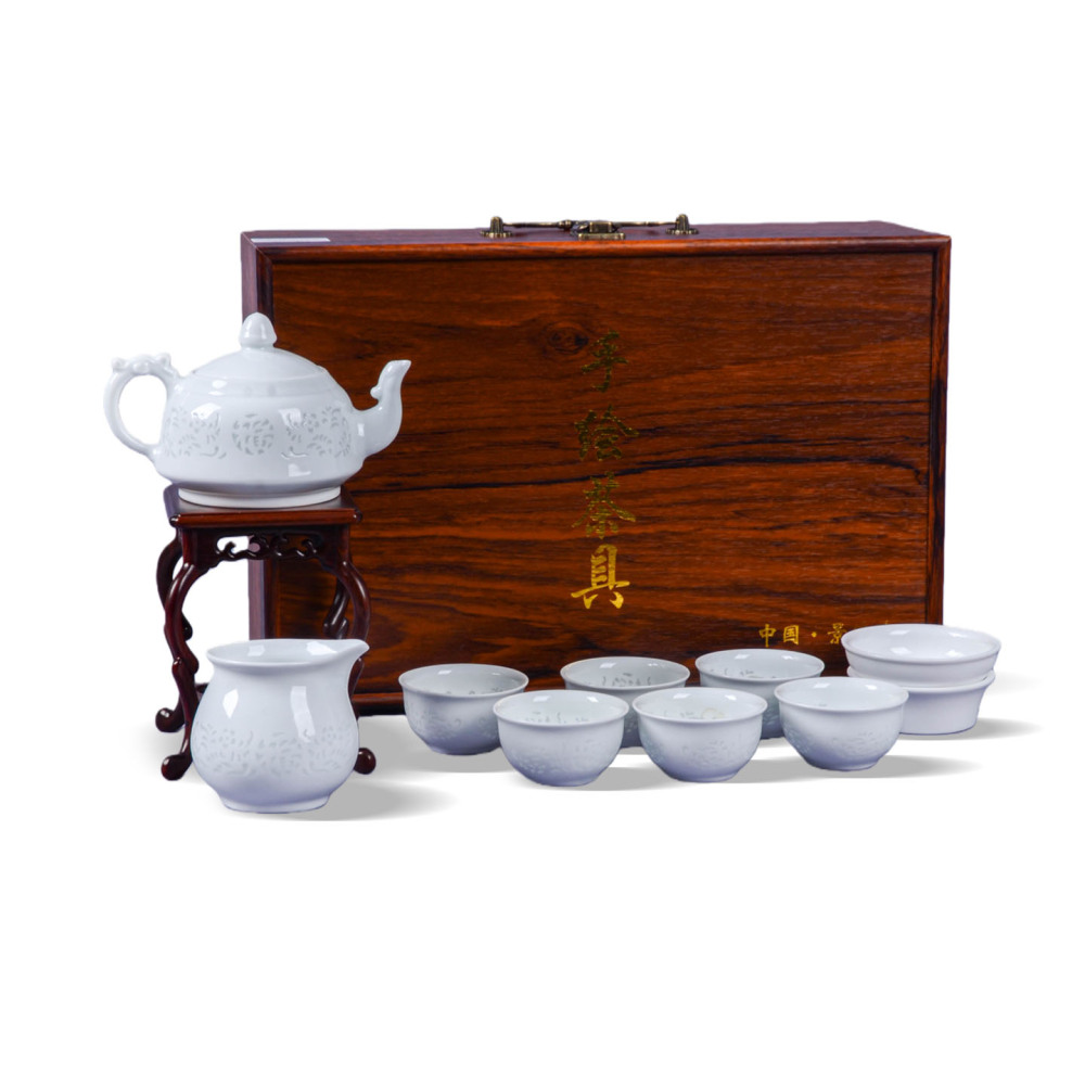 Ceramicpavilion|Celadon Glazed Tea Set with Phoenix Feather Pattern