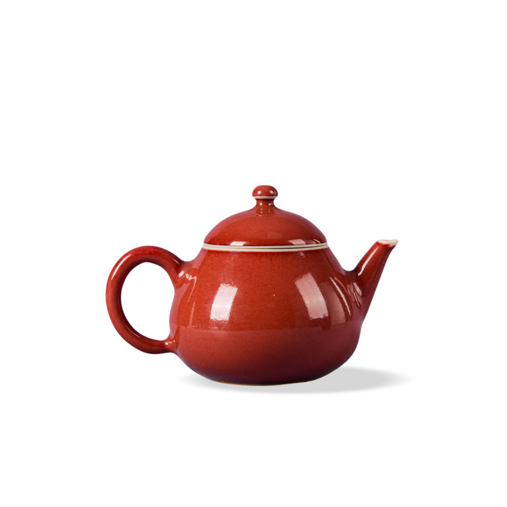 Jihong Glaze Pear-Shaped Teapot|Chinese Red Porcelain|Jingdezhen