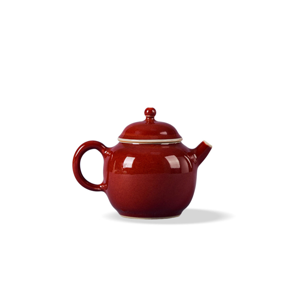 Jihong Glaze Small Teapot|Traditional Chinese Red Porcelain|Jingdezhen