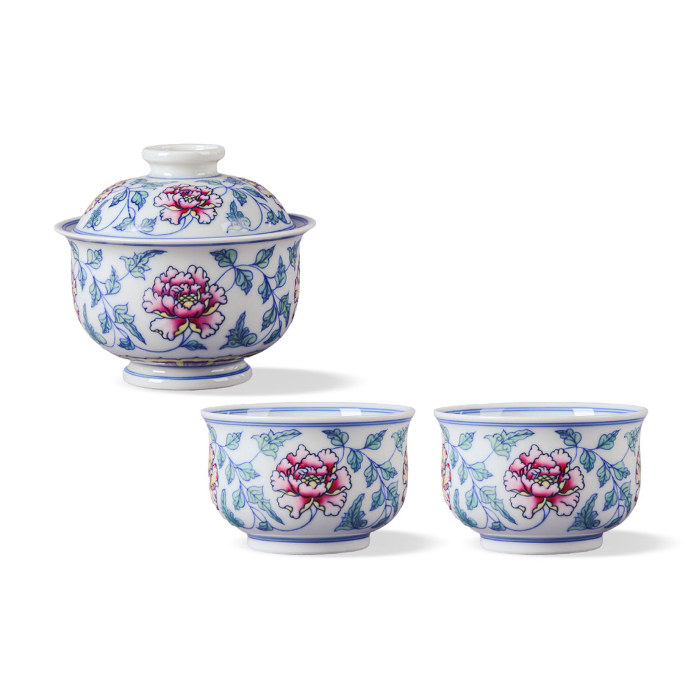 Ceramicpavilion|Doucai Peony Gongfu Tea Set|Handmade