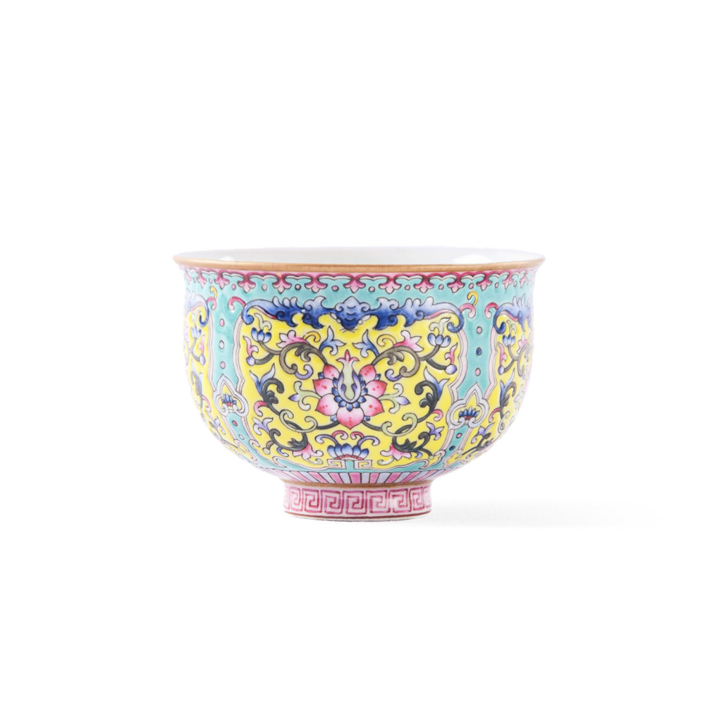Ceramicpavilion|Yellow Ground Scrolling Lotus Master Cup|Handmade