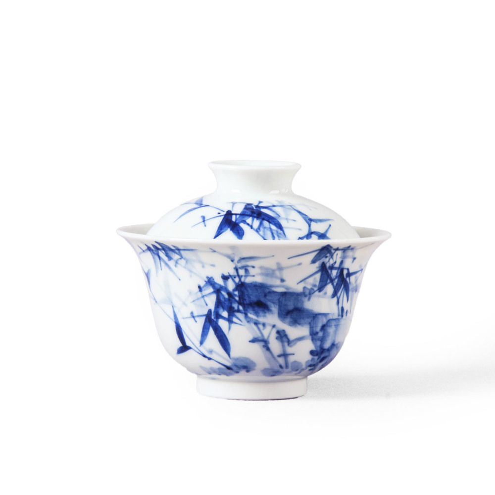 Ceramicpavilion|Blue and White Bamboo Pattern Gaiwan with Flared Rim