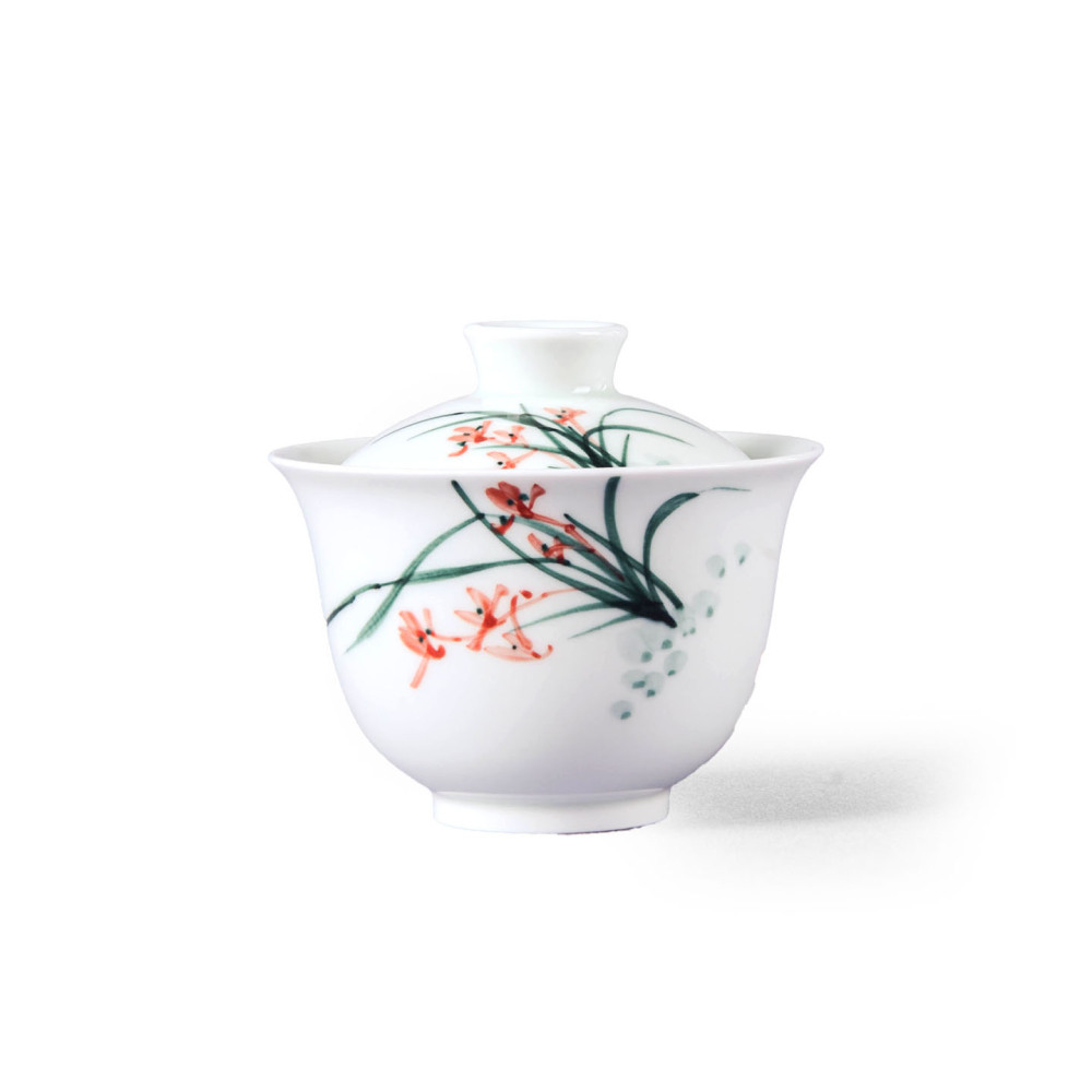 Ceramicpavilion|Orchid Serenity Gaiwan|Hand-painted|Ceramic