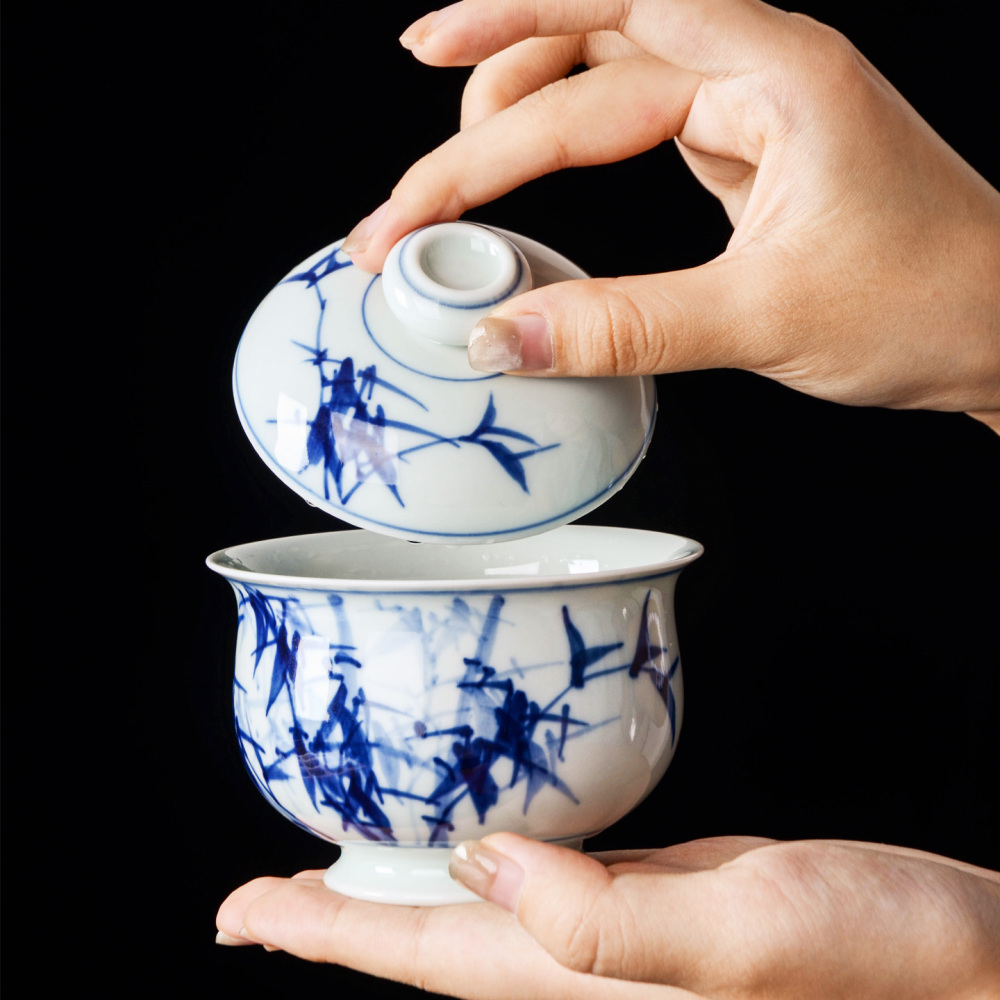 Ceramicpavilion|Blue and White Bamboo Pattern Censer-shaped Gaiwan