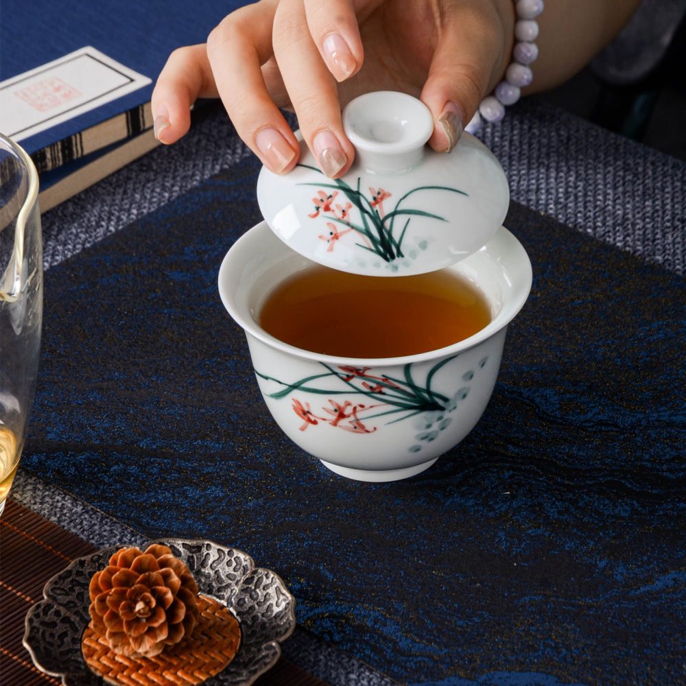 Ceramicpavilion|Orchid Serenity Gaiwan|Hand-painted|Ceramic