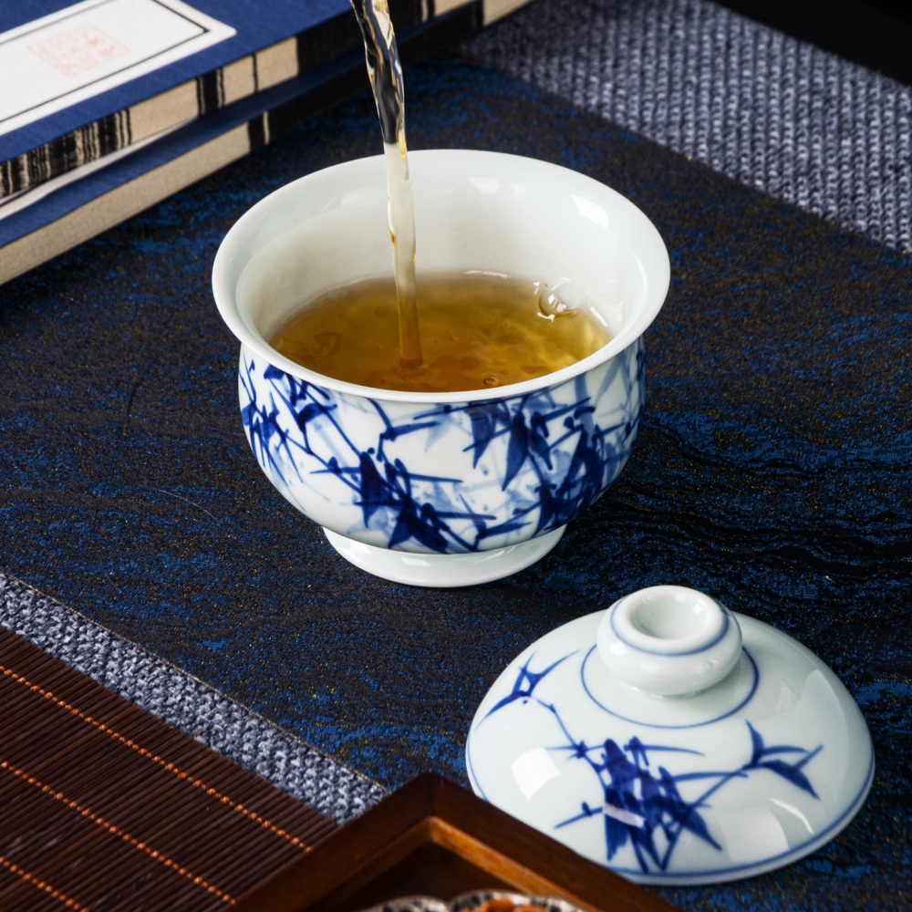 Ceramicpavilion|Blue and White Bamboo Pattern Censer-shaped Gaiwan