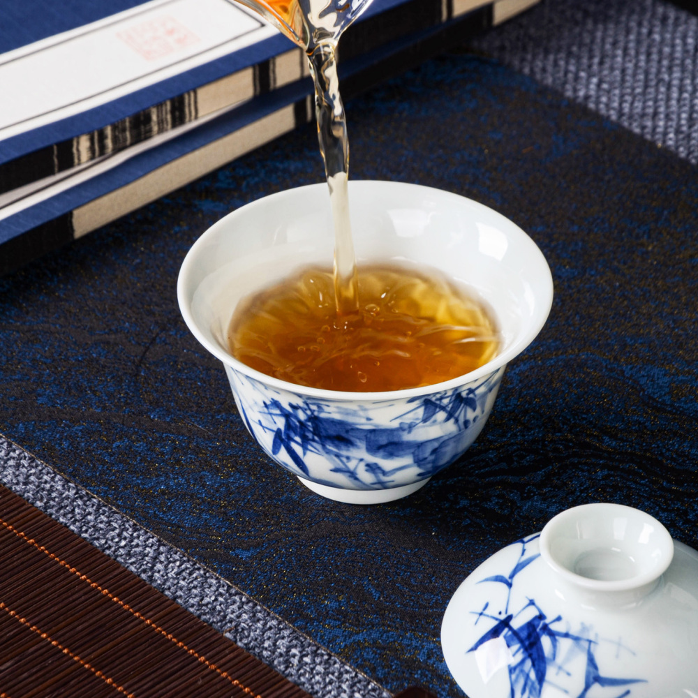 Ceramicpavilion|Blue and White Bamboo Pattern Gaiwan with Flared Rim