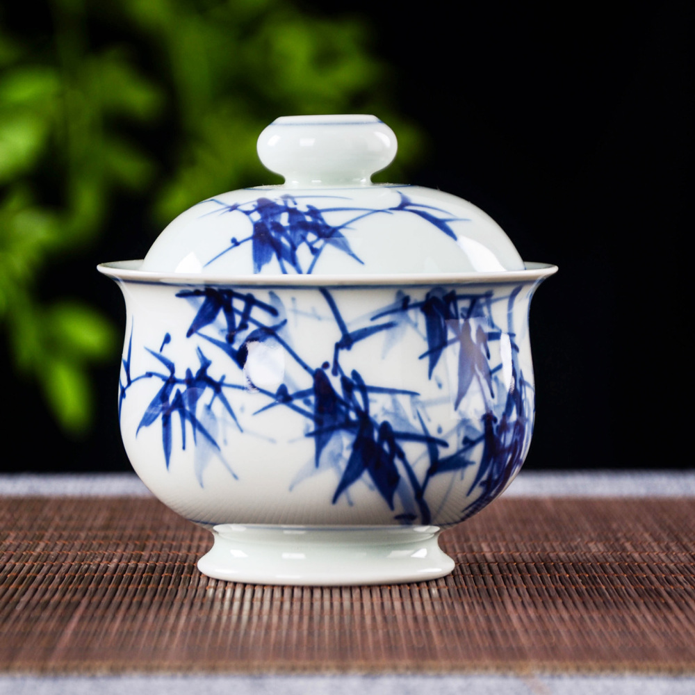 Ceramicpavilion|Blue and White Bamboo Pattern Censer-shaped Gaiwan