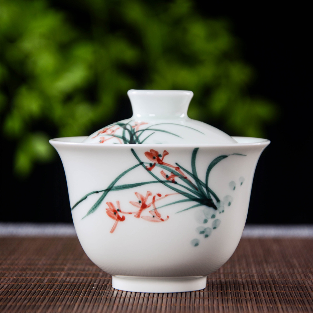 Ceramicpavilion|Orchid Serenity Gaiwan|Hand-painted|Ceramic