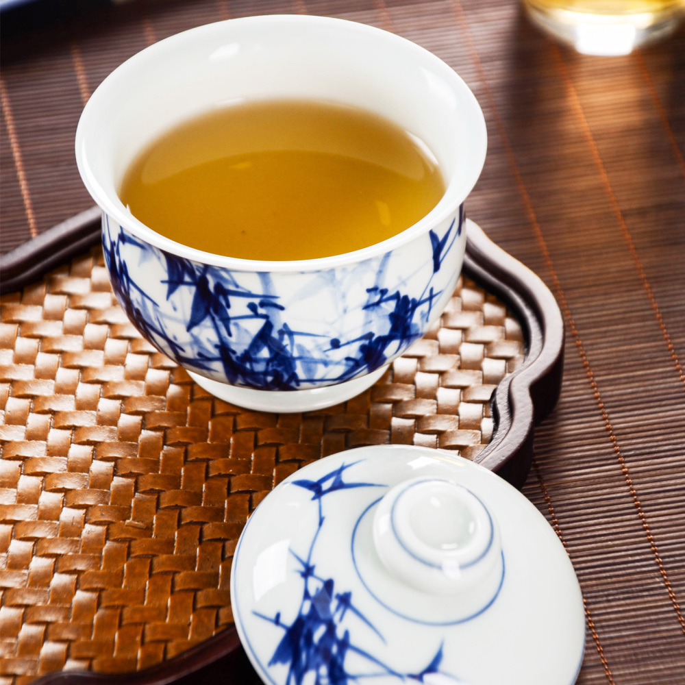 Ceramicpavilion|Blue and White Bamboo Pattern Censer-shaped Gaiwan