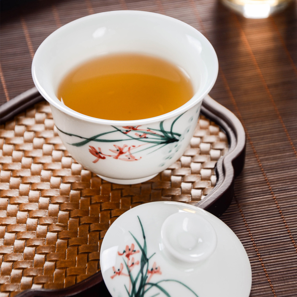 Ceramicpavilion|Orchid Serenity Gaiwan|Hand-painted|Ceramic