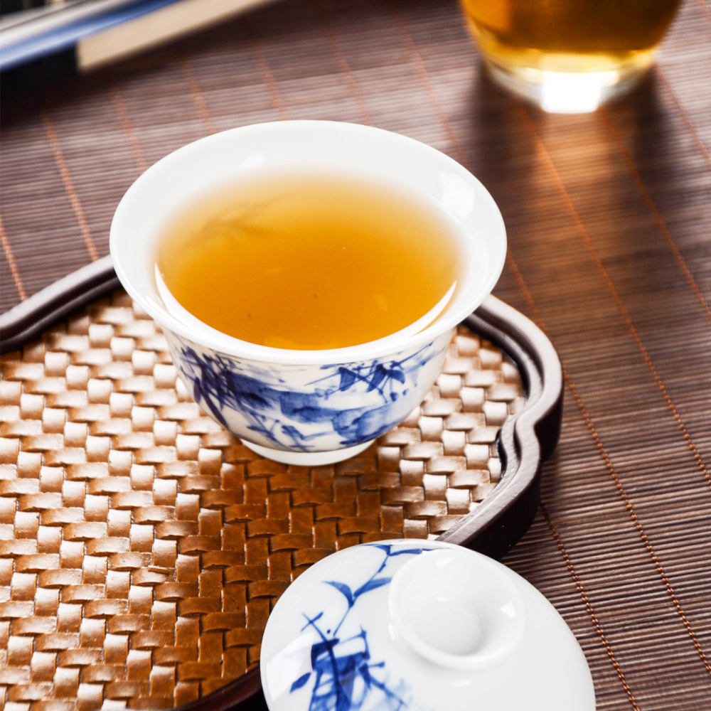 Ceramicpavilion|Blue and White Bamboo Pattern Gaiwan with Flared Rim