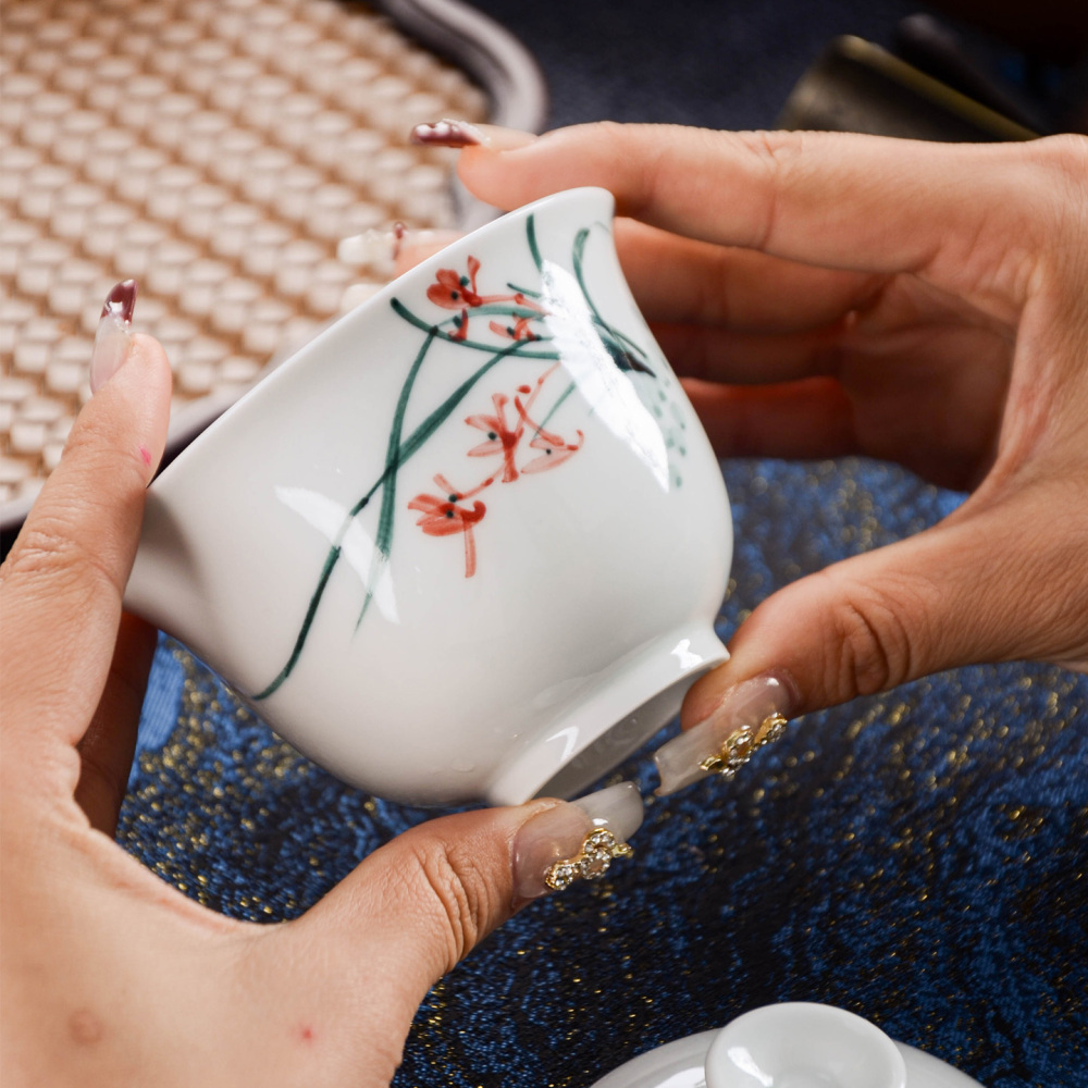 Ceramicpavilion|Orchid Serenity Gaiwan|Hand-painted|Ceramic