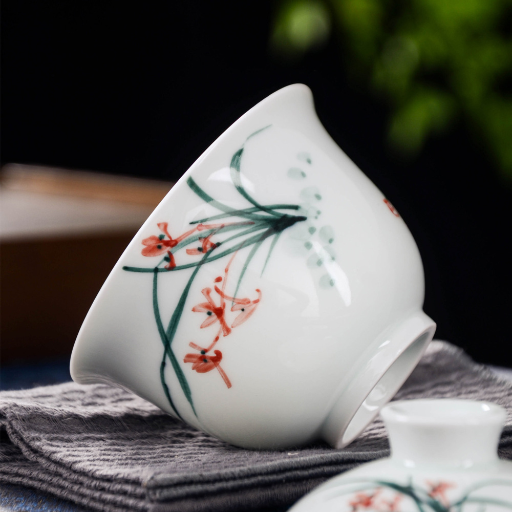 Ceramicpavilion|Orchid Serenity Gaiwan|Hand-painted|Ceramic