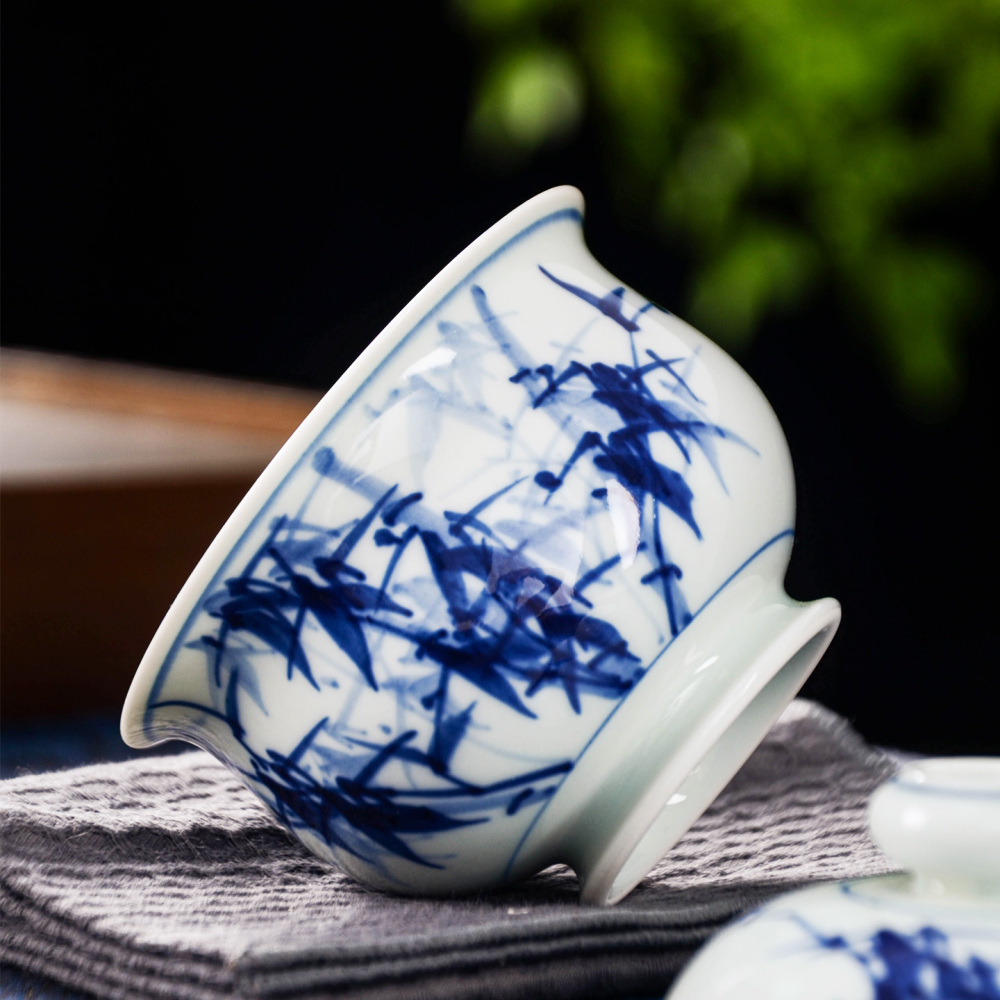 Ceramicpavilion|Blue and White Bamboo Pattern Censer-shaped Gaiwan