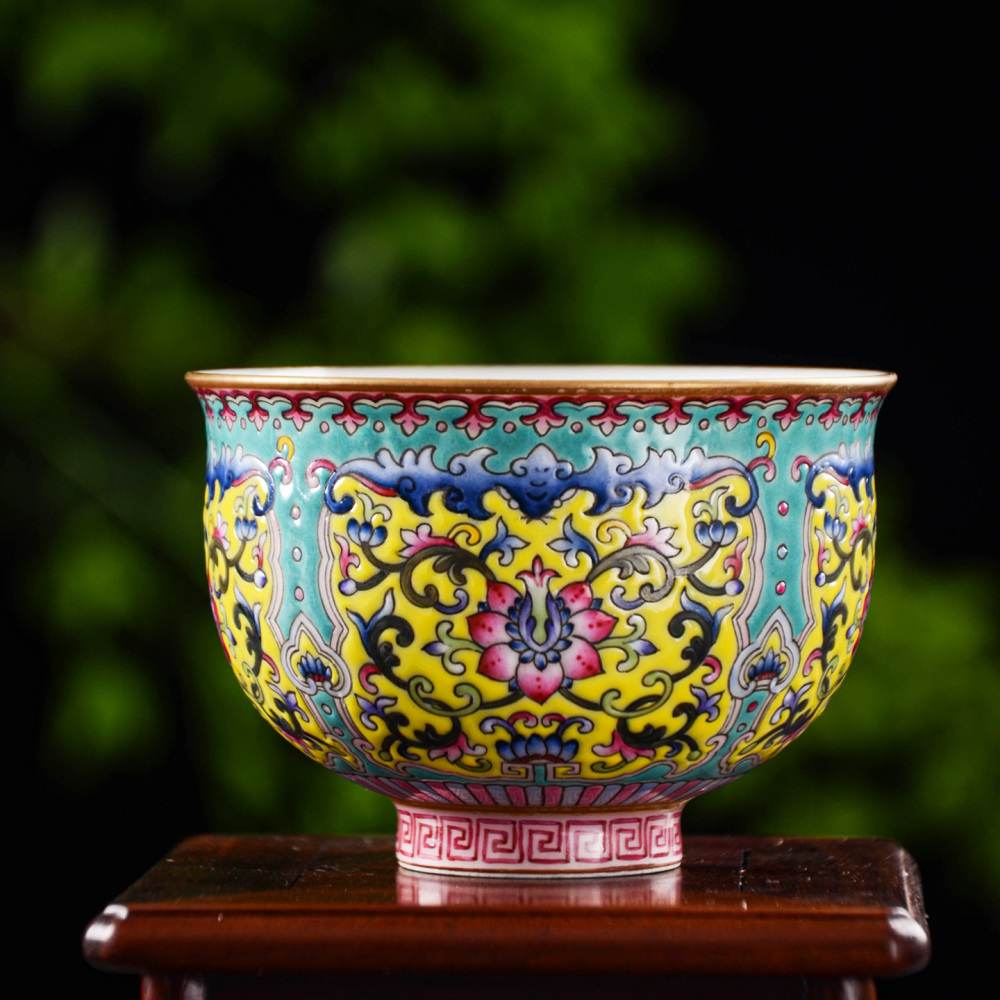 Ceramicpavilion|Yellow Ground Scrolling Lotus Master Cup|Handmade