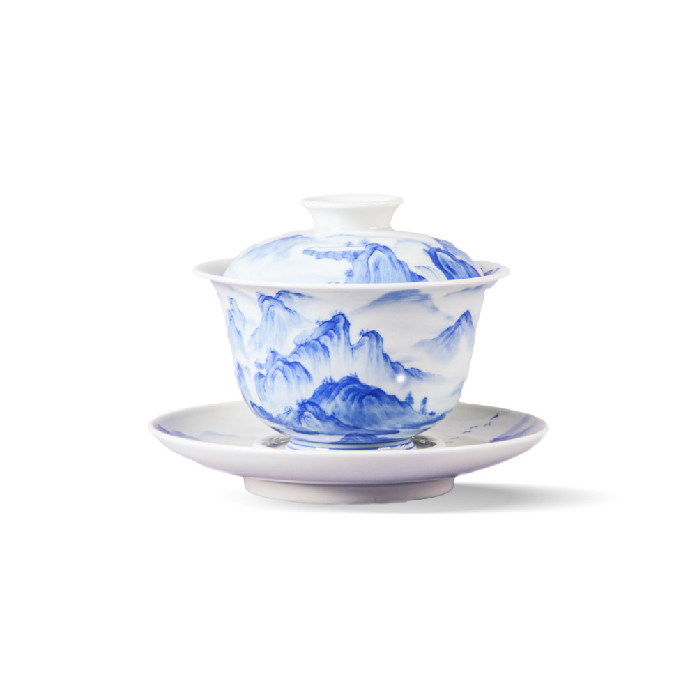 Hand-painted blue-and-white landscape tea sets