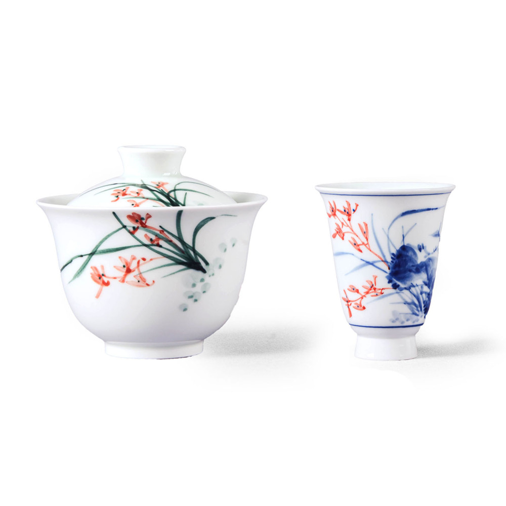 Ceramicpavilion|Orchid Serenity Gaiwan|Hand-painted|Ceramic