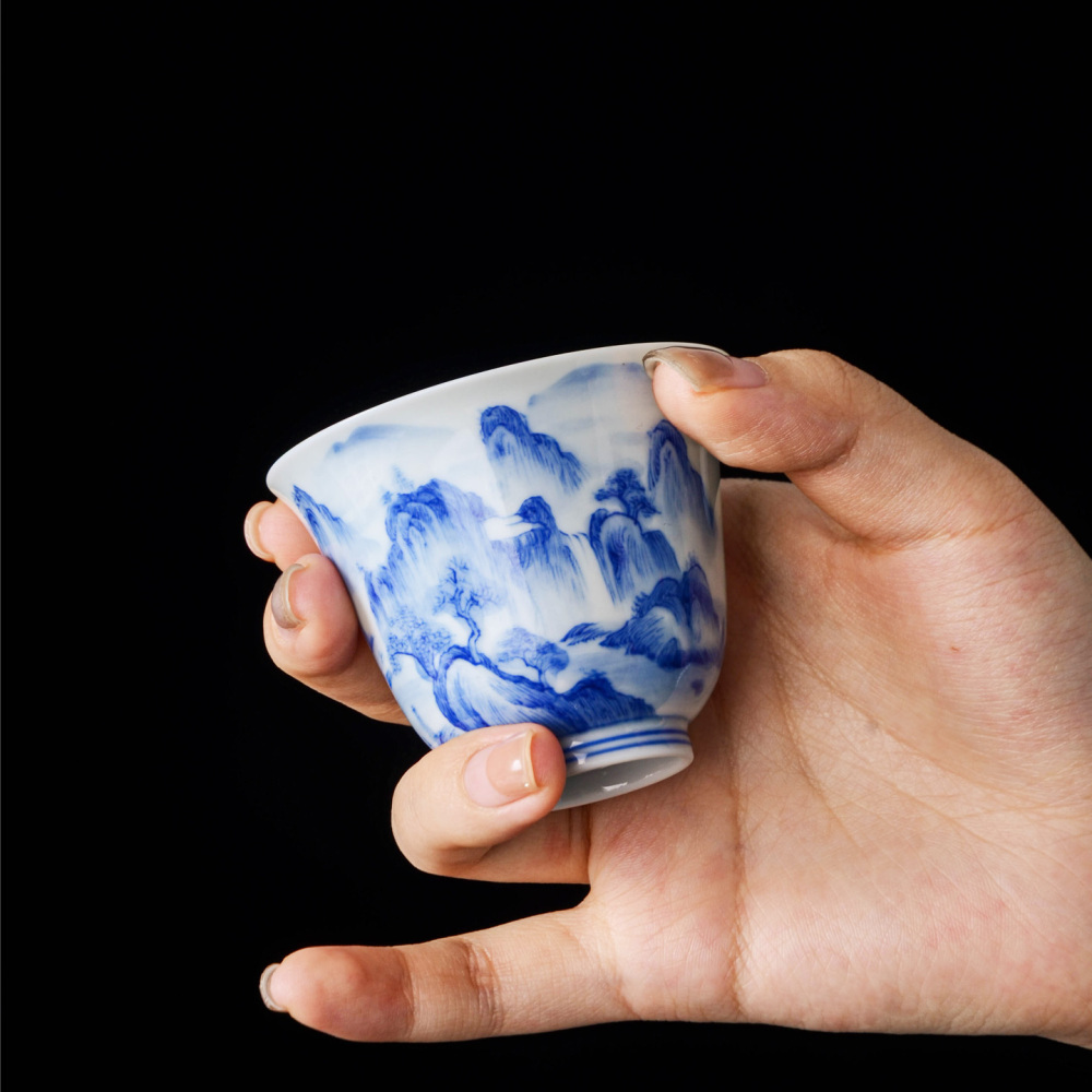 Hand-painted blue-and-white landscape tea sets
