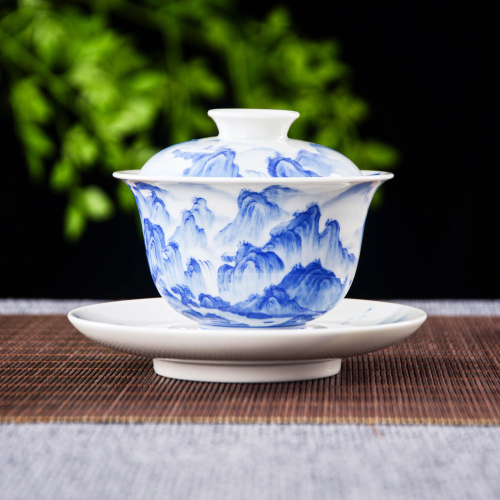 Hand-painted blue-and-white landscape tea sets